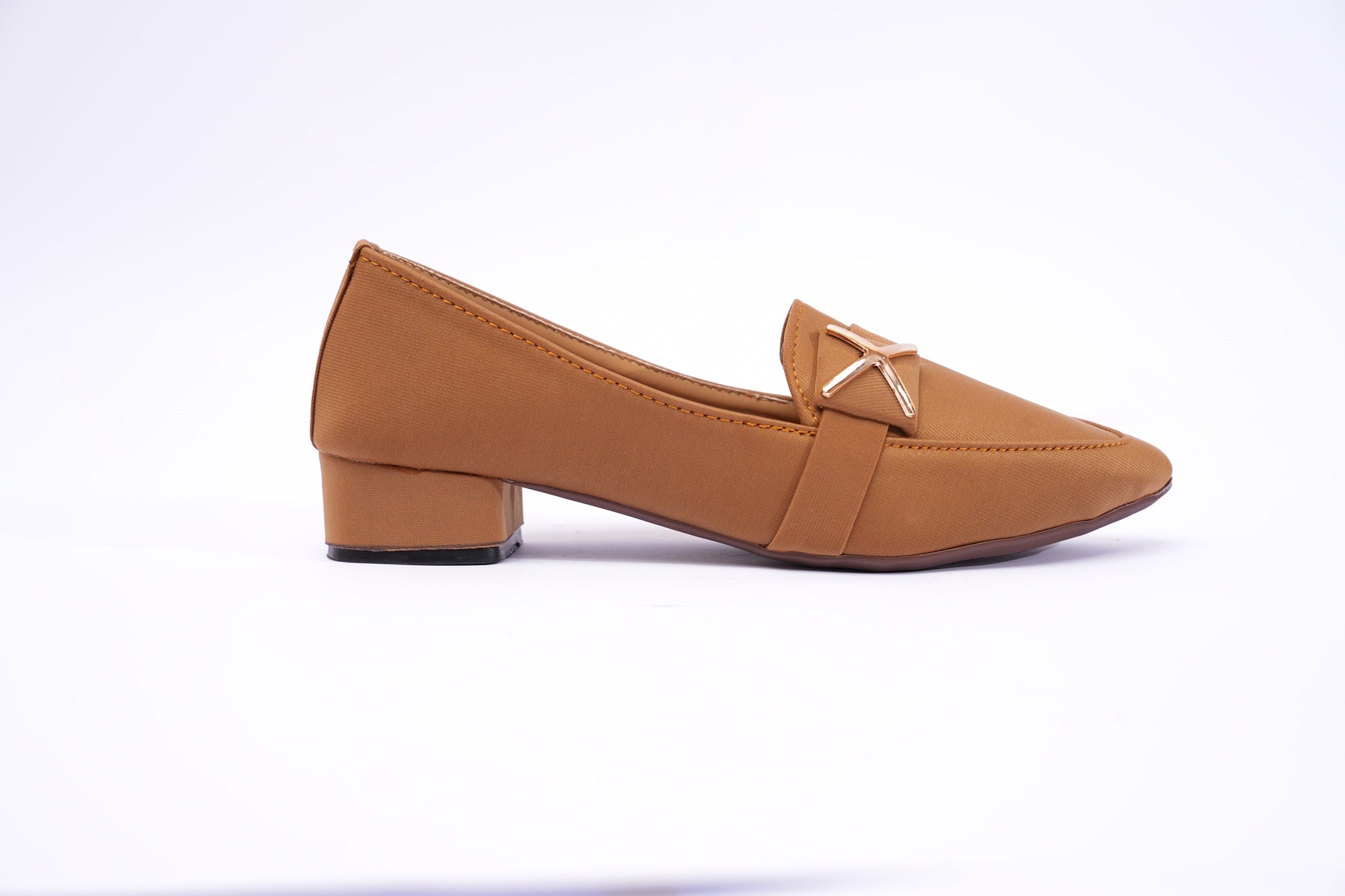 Caramel Star Buckle Block Heel Loafers