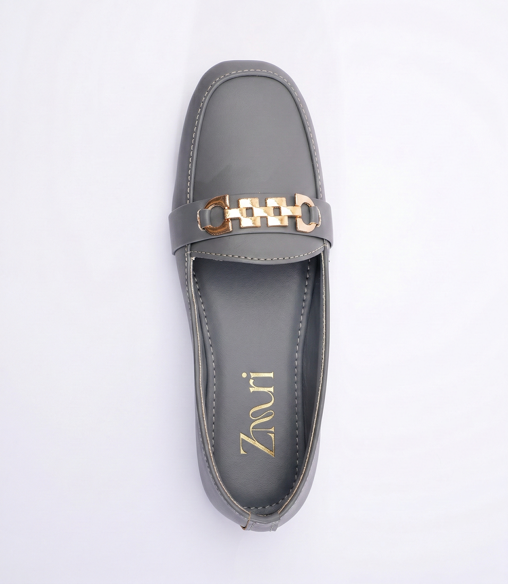Grey Gold-Chain Luxury Loafers for Women