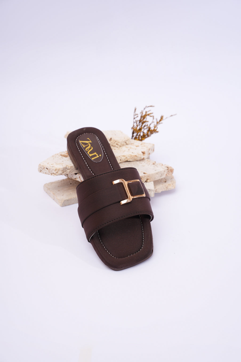 ZMRI Gold Buckle Brown Slide