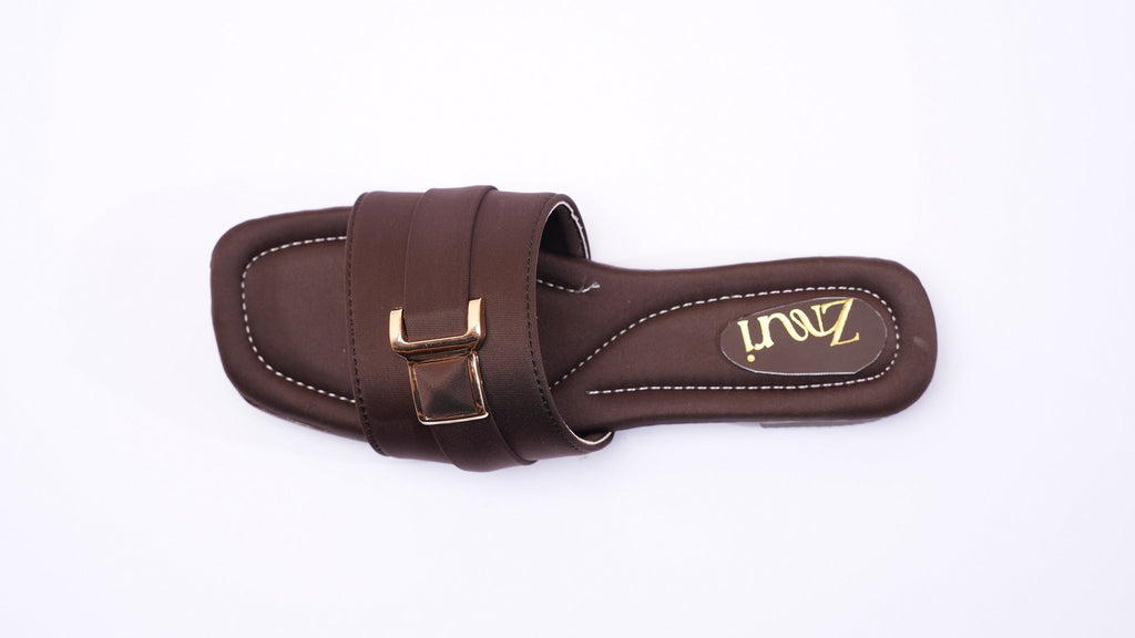 ZMRI Gold Buckle Brown Slide