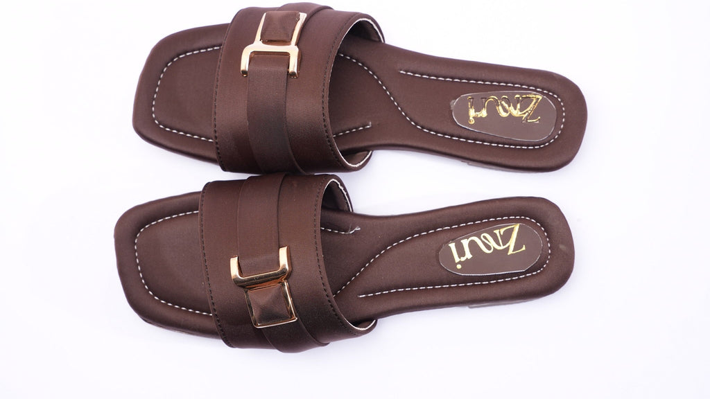 ZMRI Gold Buckle Brown Slide