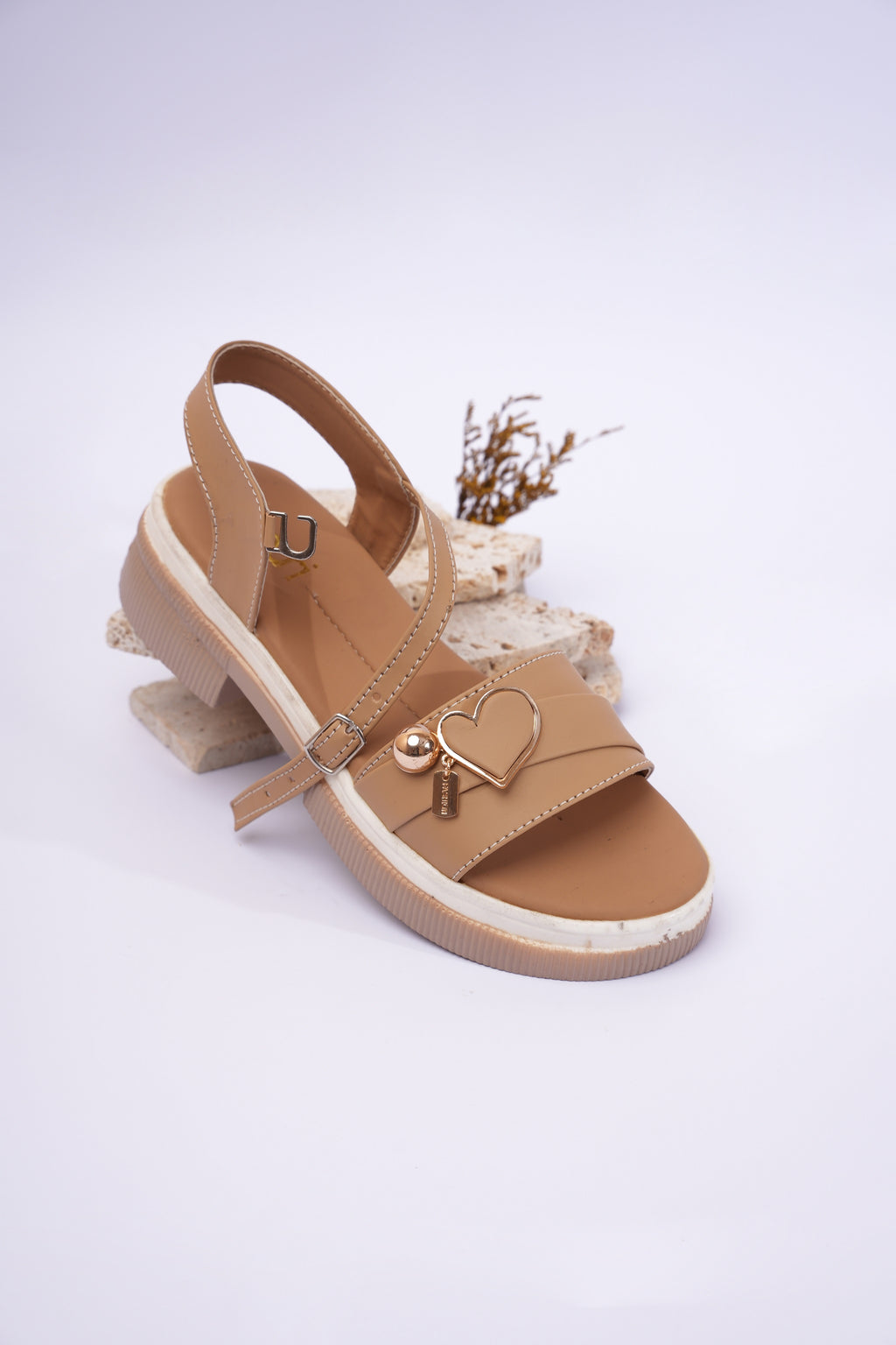 ZMRI Heart Charm Beige Comfort Sandals
