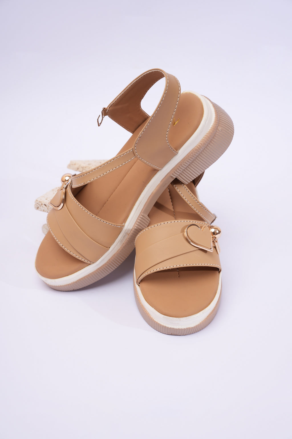 ZMRI Heart Charm Beige Comfort Sandals
