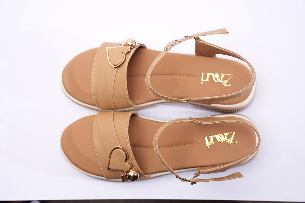 ZMRI Heart Charm Beige Comfort Sandals