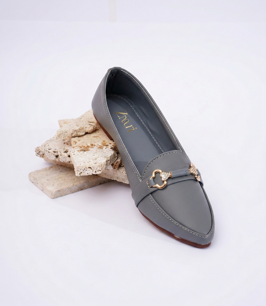 Grey Aurelia Crystal Link Loafers