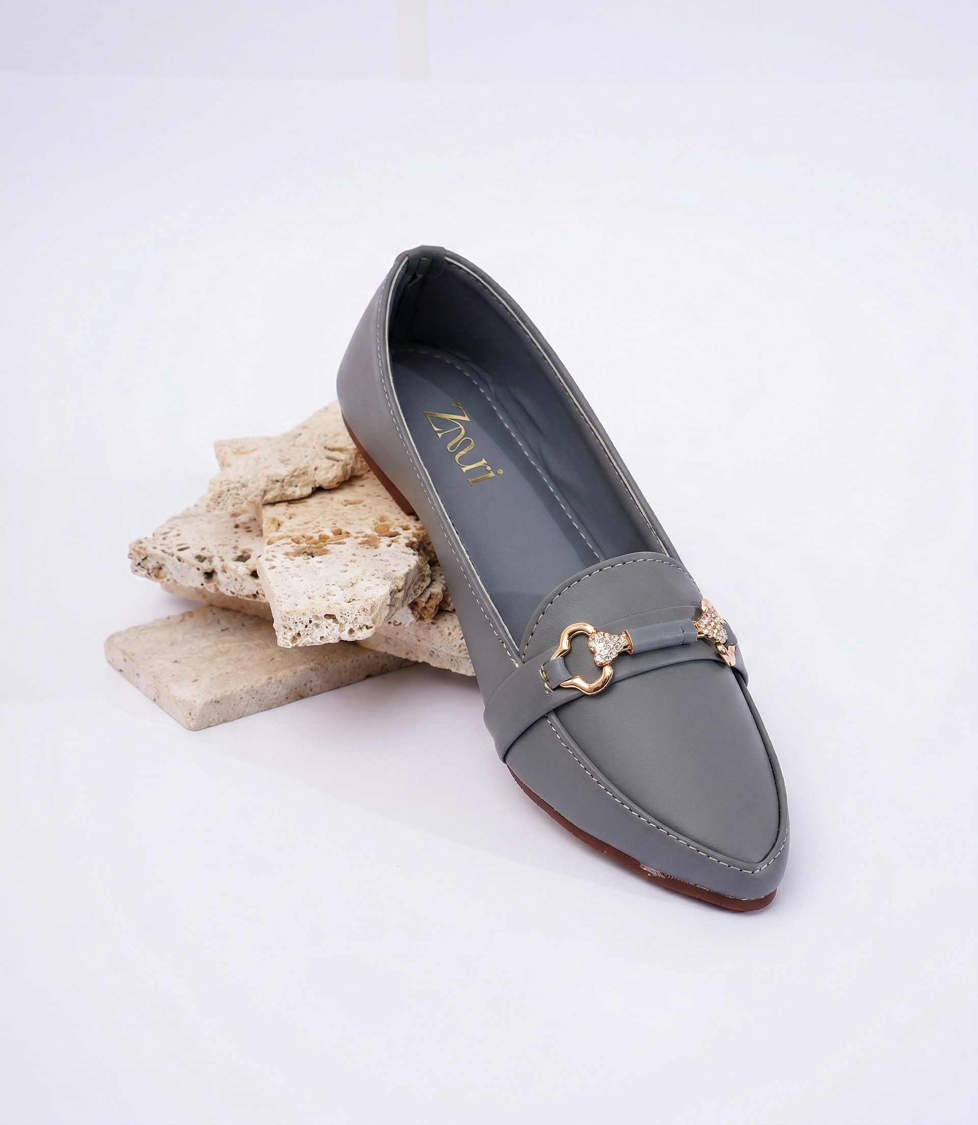 Grey Aurelia Crystal Link Loafers