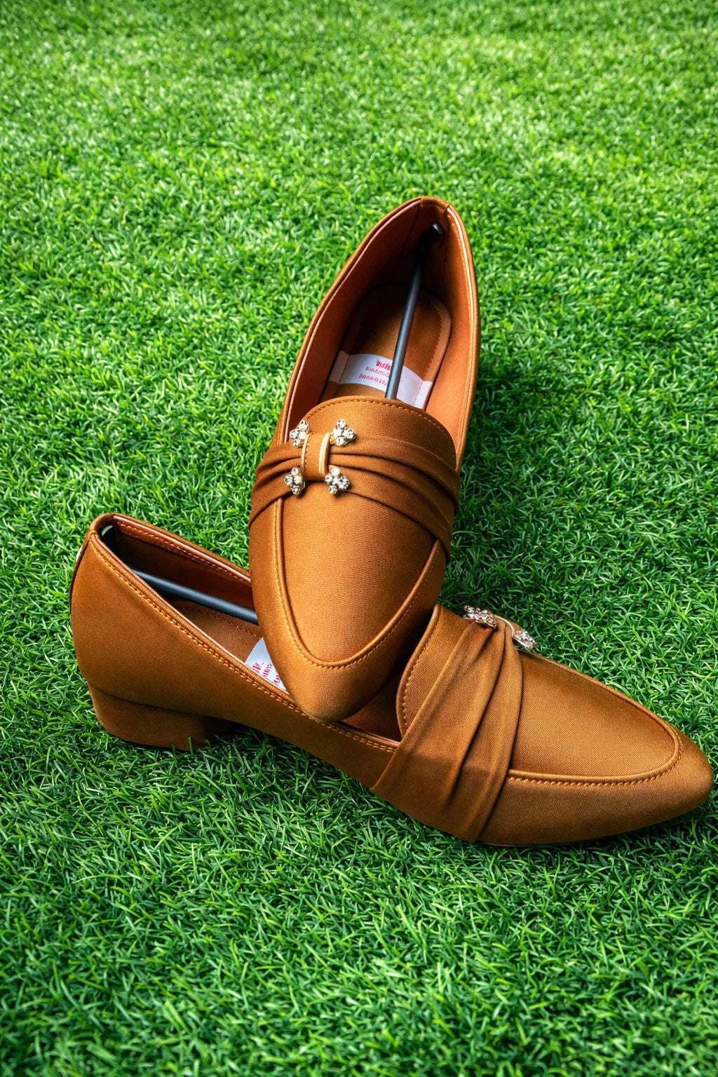 Copper Satin Pointed-Toe Loafers for Women