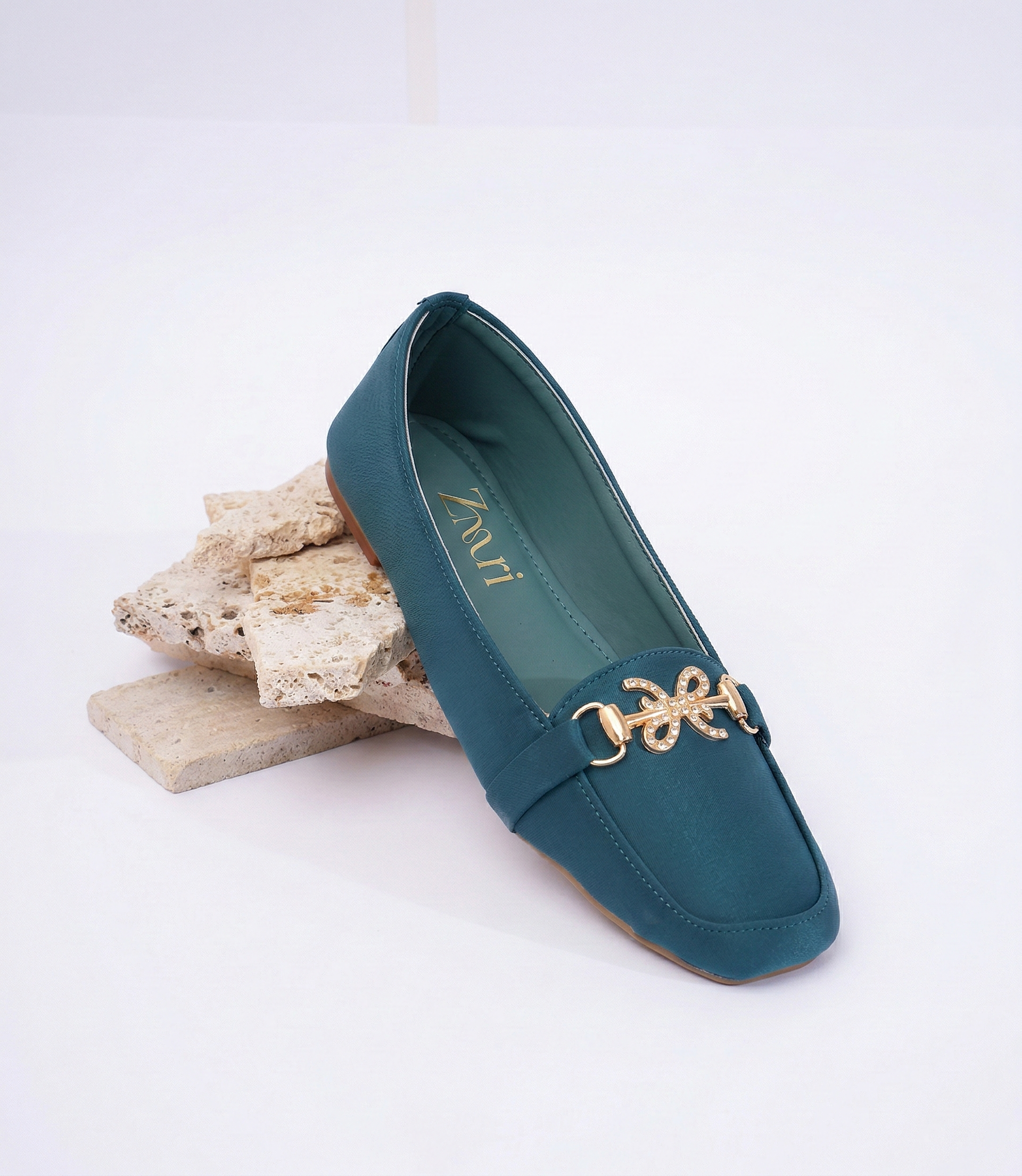 Teal Fleur Crystal Link Loafers