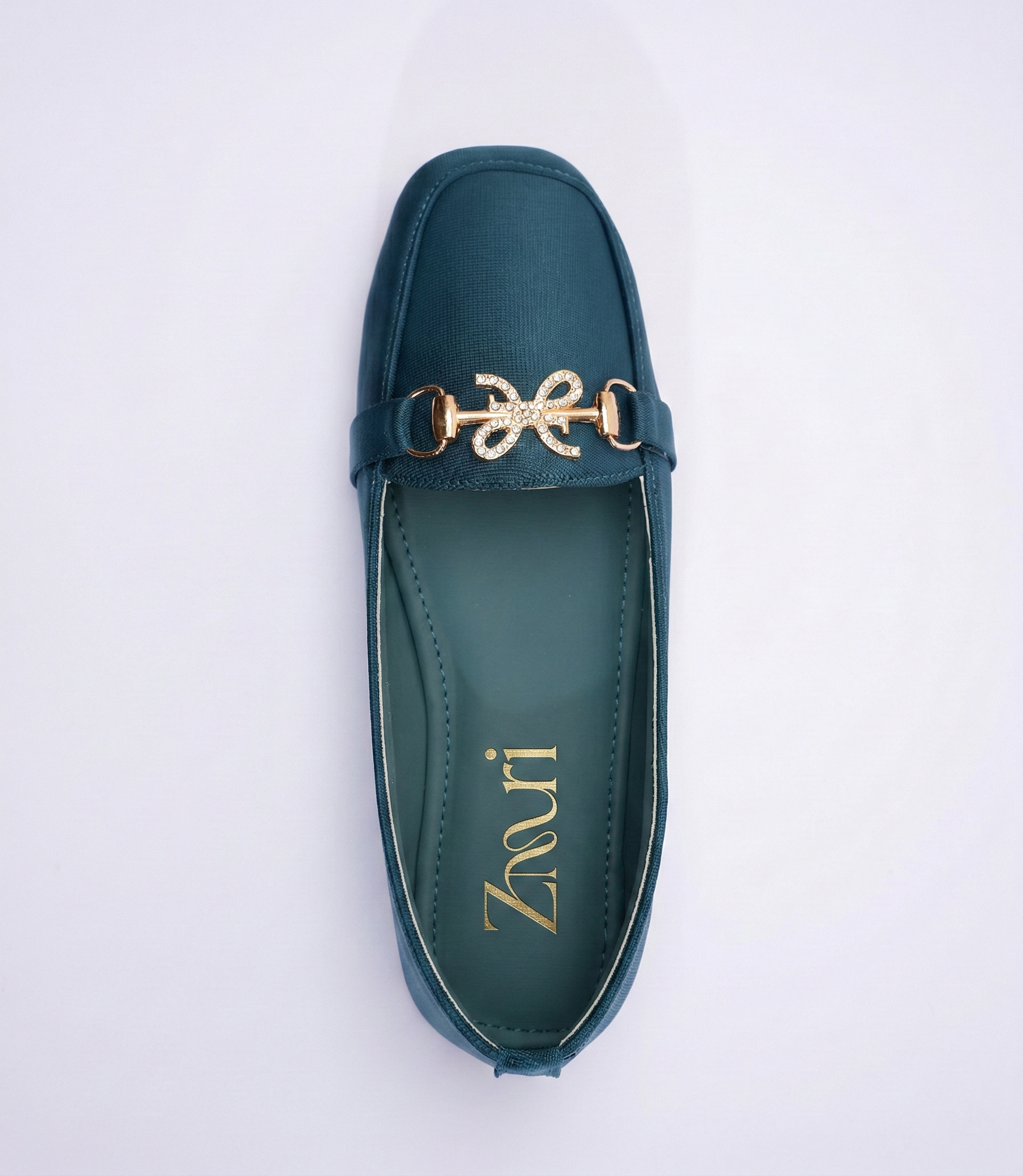 Teal Fleur Crystal Link Loafers