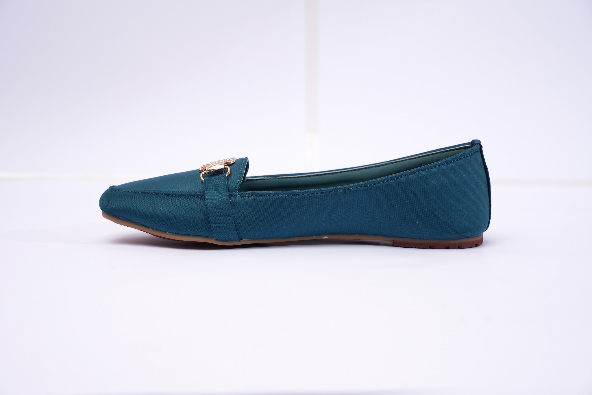Teal Fleur Crystal Link Loafers