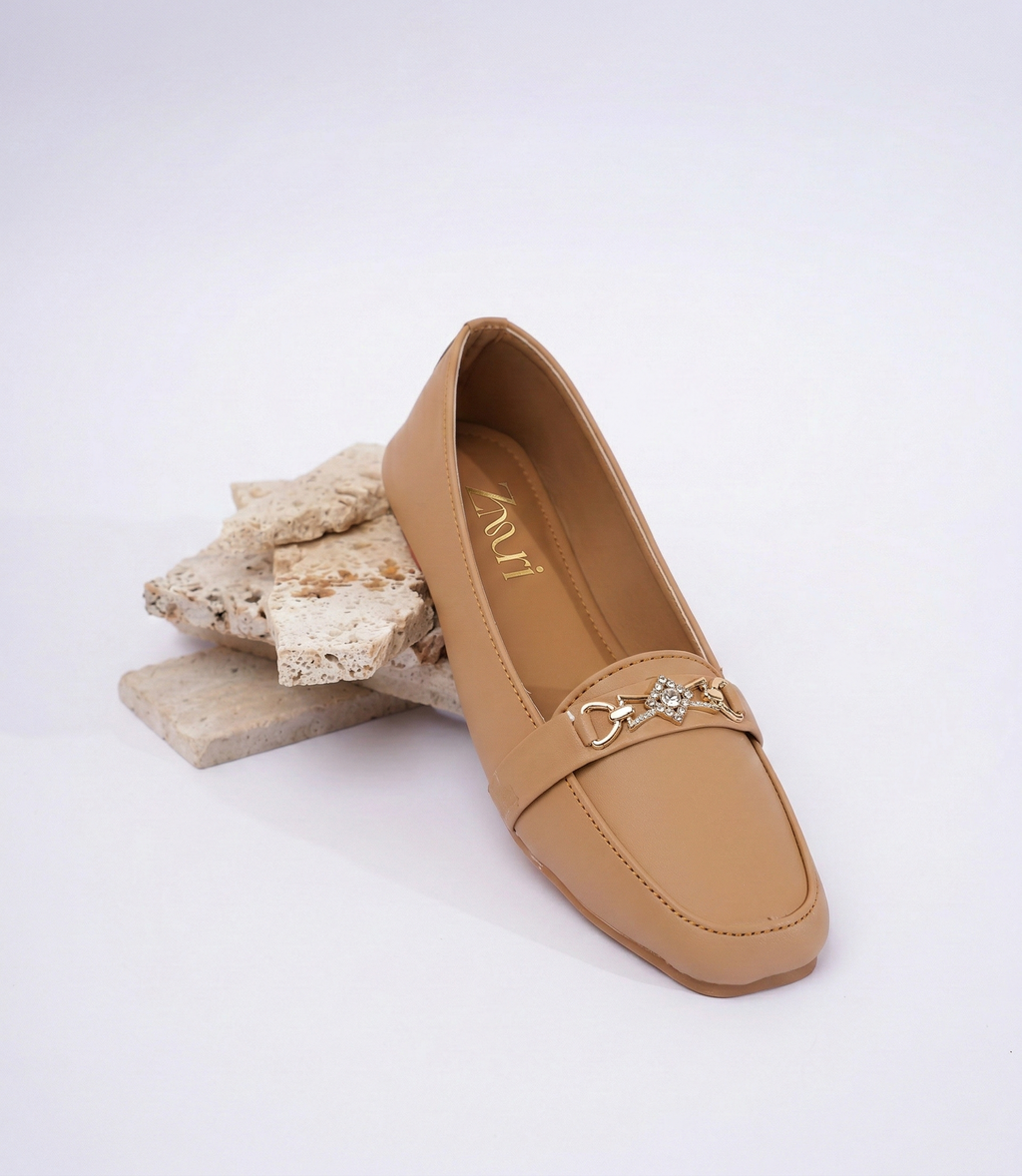 Camel Brown Celeste Crystal Link Loafers
