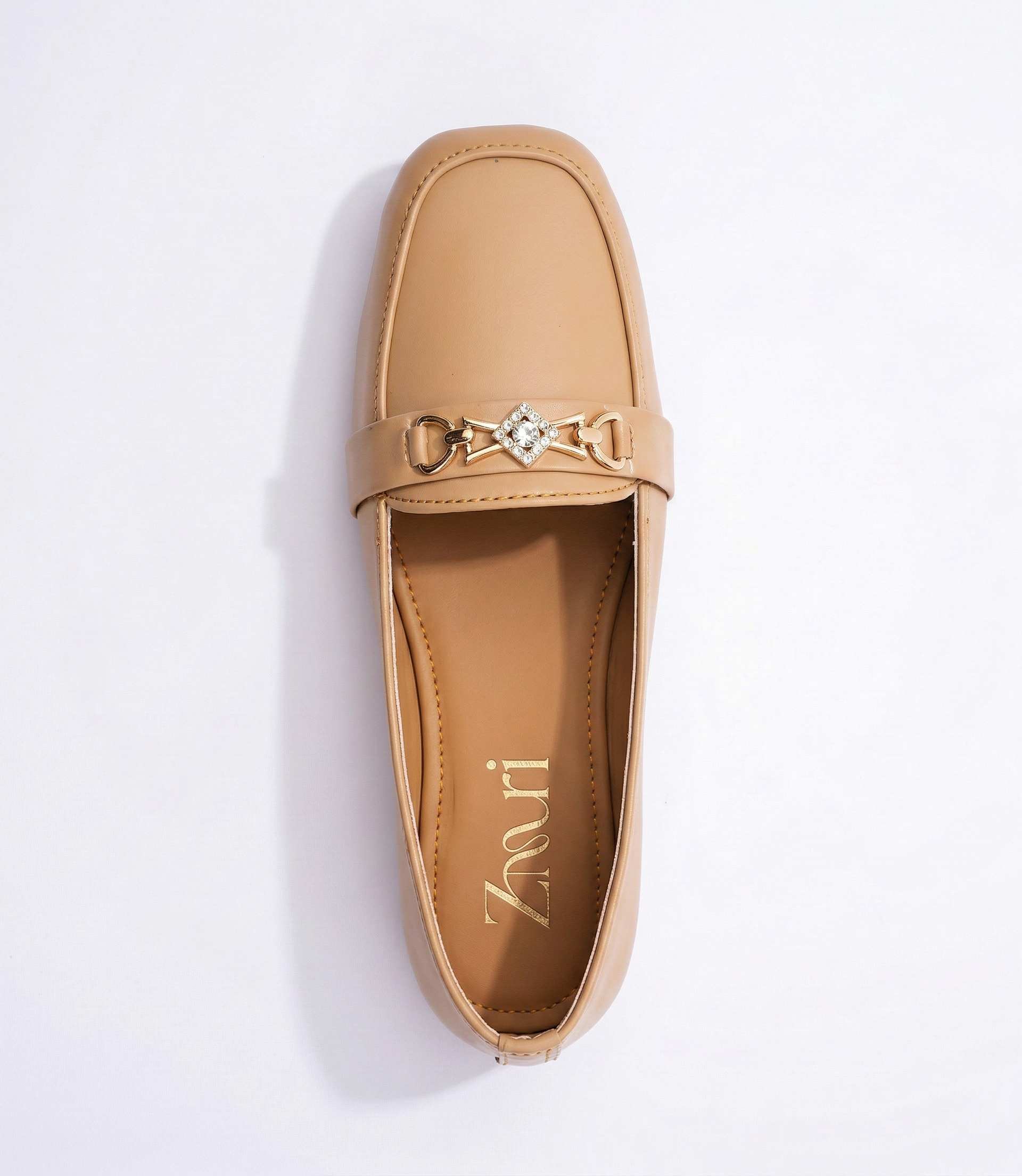 Camel Brown Celeste Crystal Link Loafers