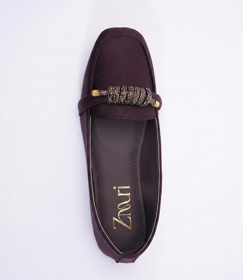ZMRI Deep Maroon Crystal Knot Luxe Flats