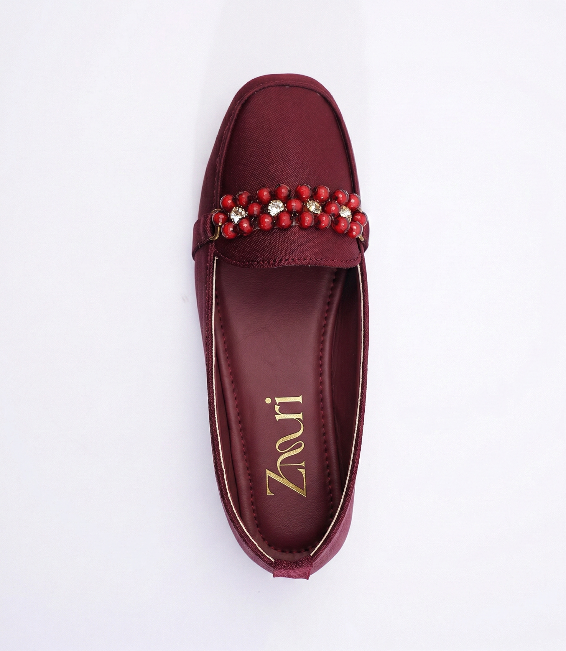 Burgundy Ruby Bead Loafers For Kids