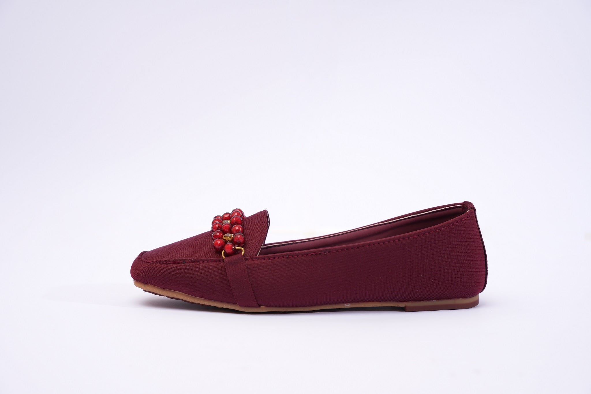Burgundy Ruby Bead Loafers For Kids