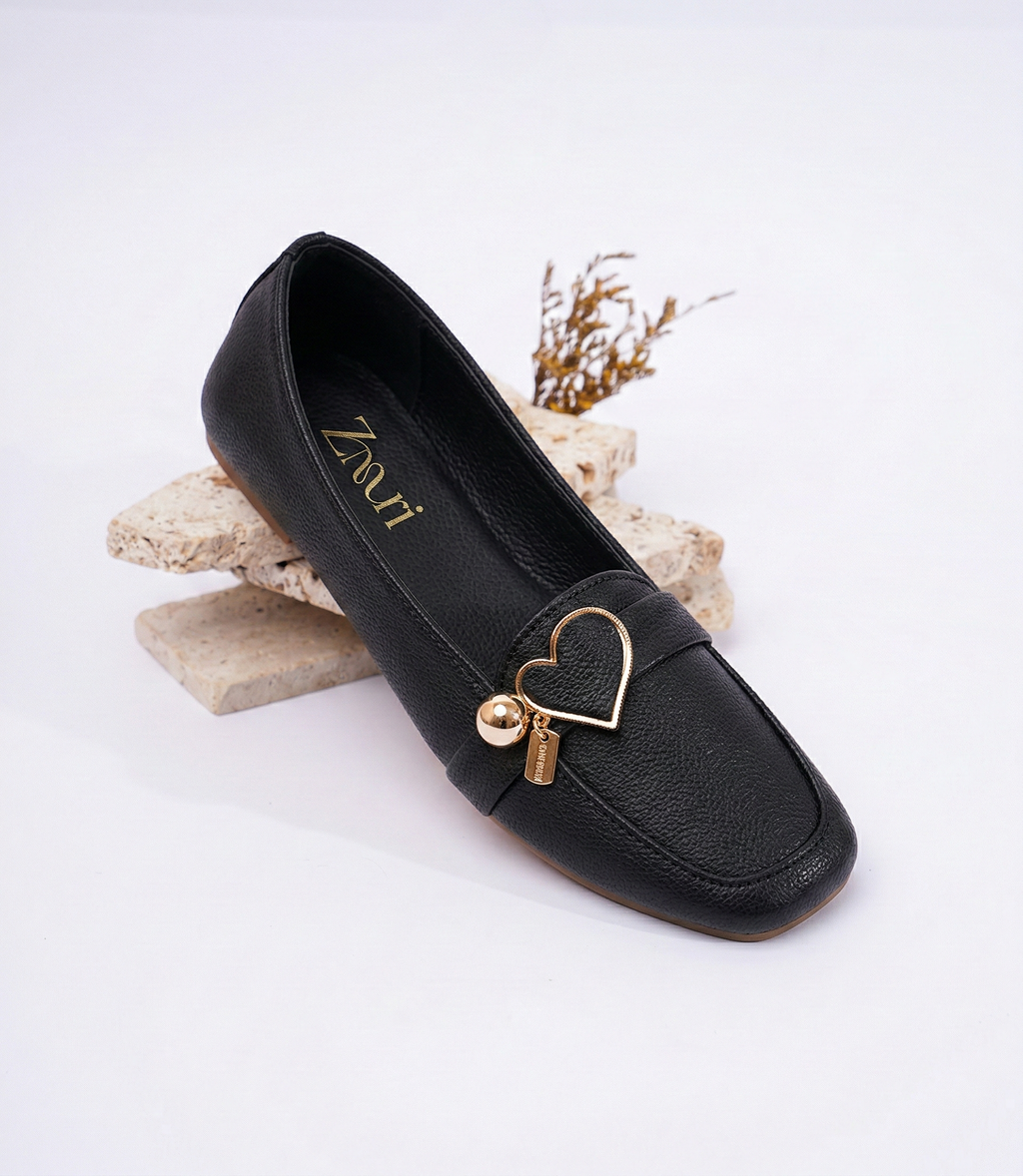 Black Amora Heart Charm Loafers