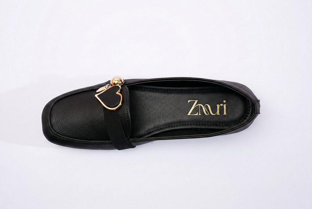 Black Amora Heart Charm Loafers