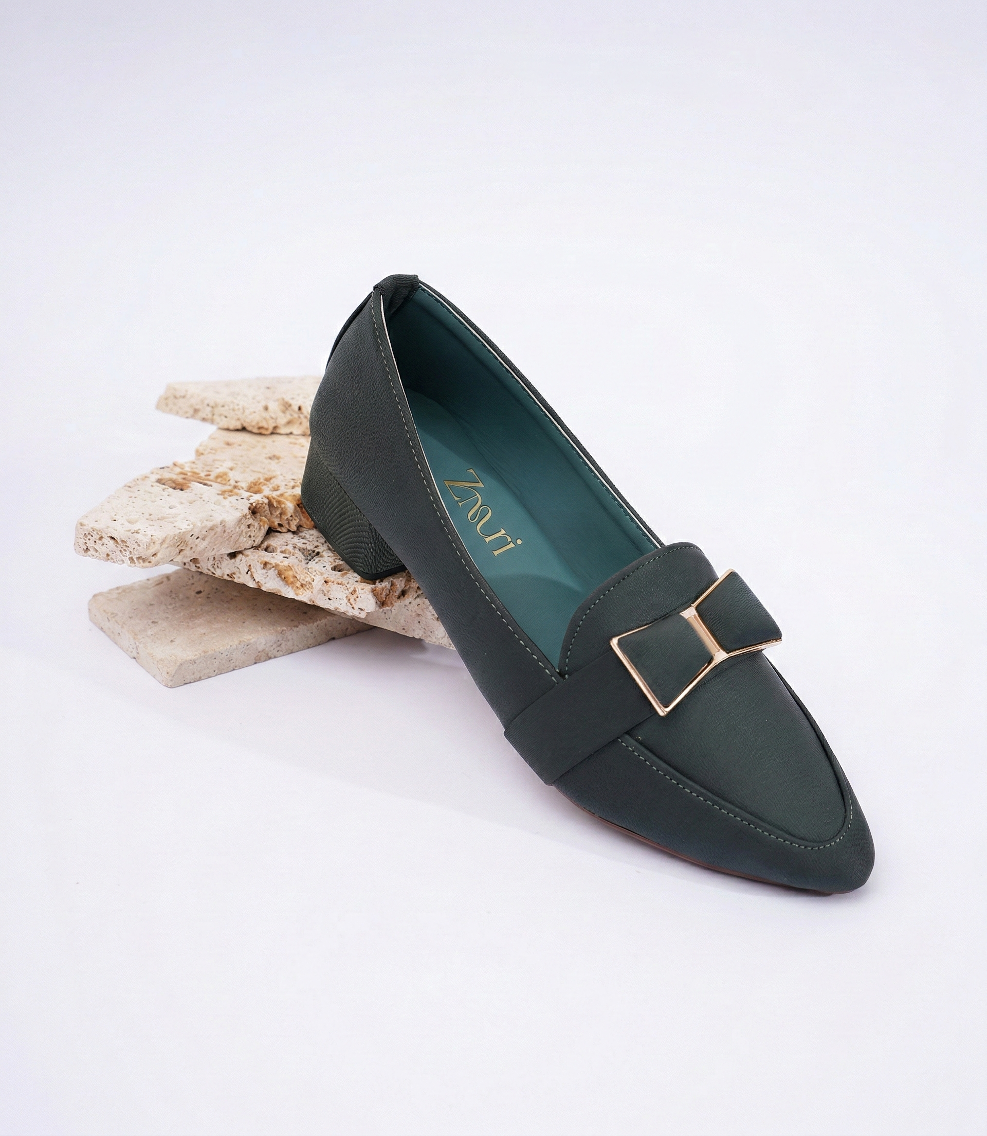 Emerald Block Heel Loafers for Women