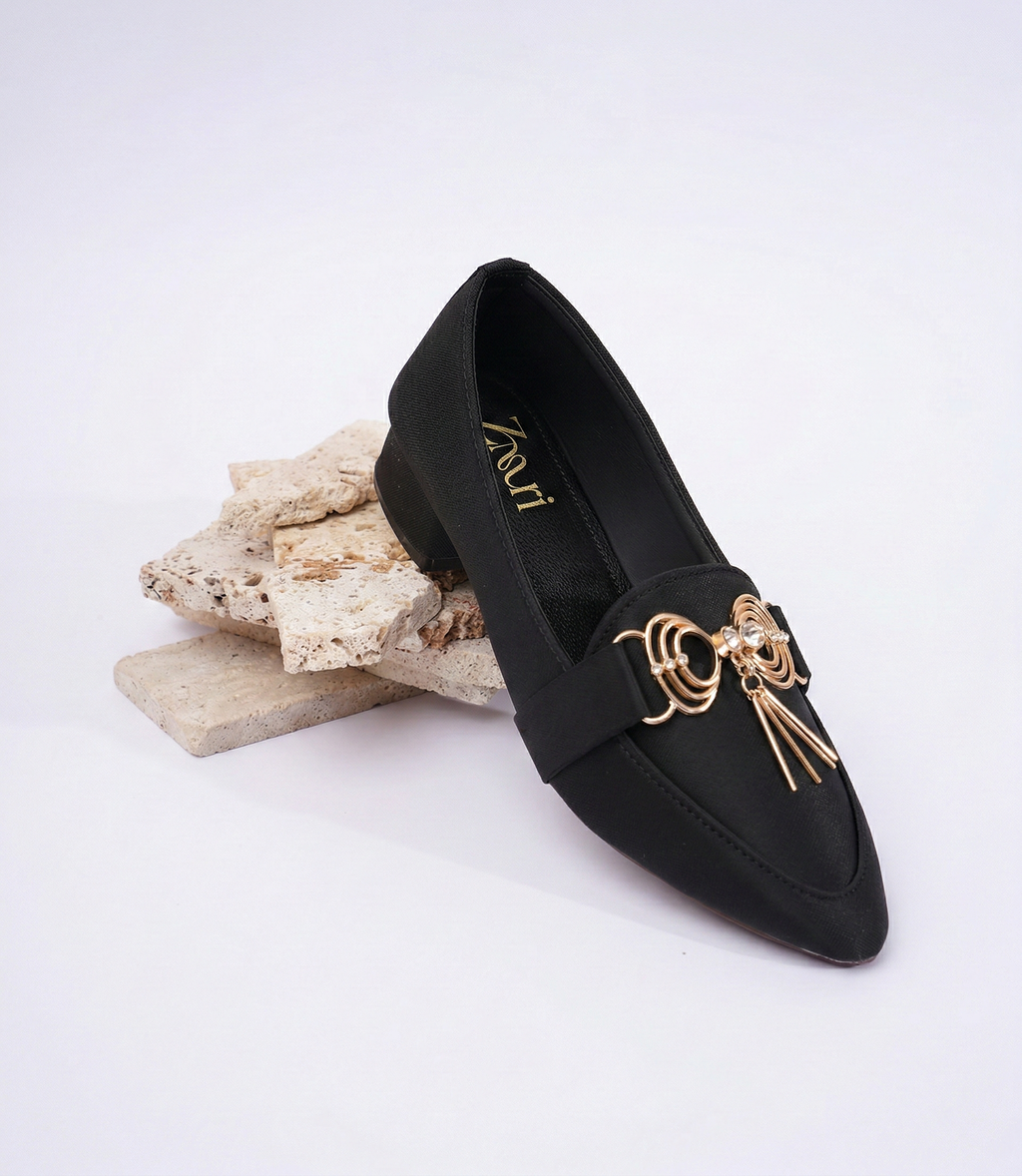 Black Royale Crystal Block Heel Loafers