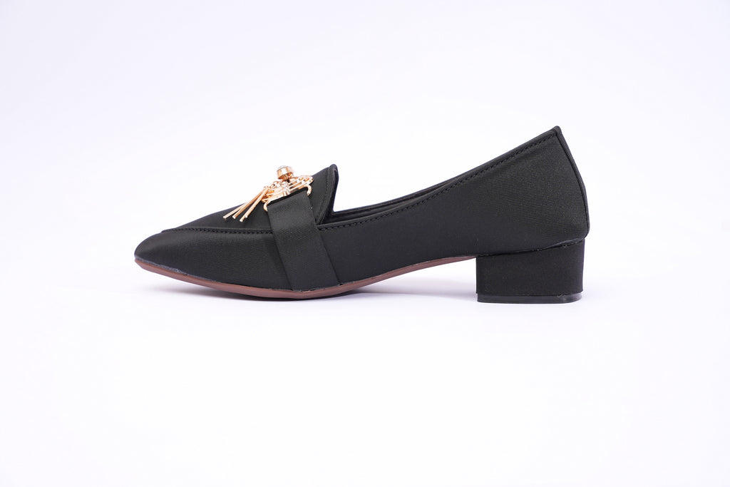 Black Royale Crystal Block Heel Loafers