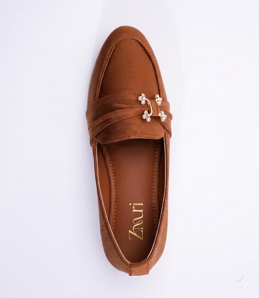 Caramel Crystal Knot Block Heel Loafers