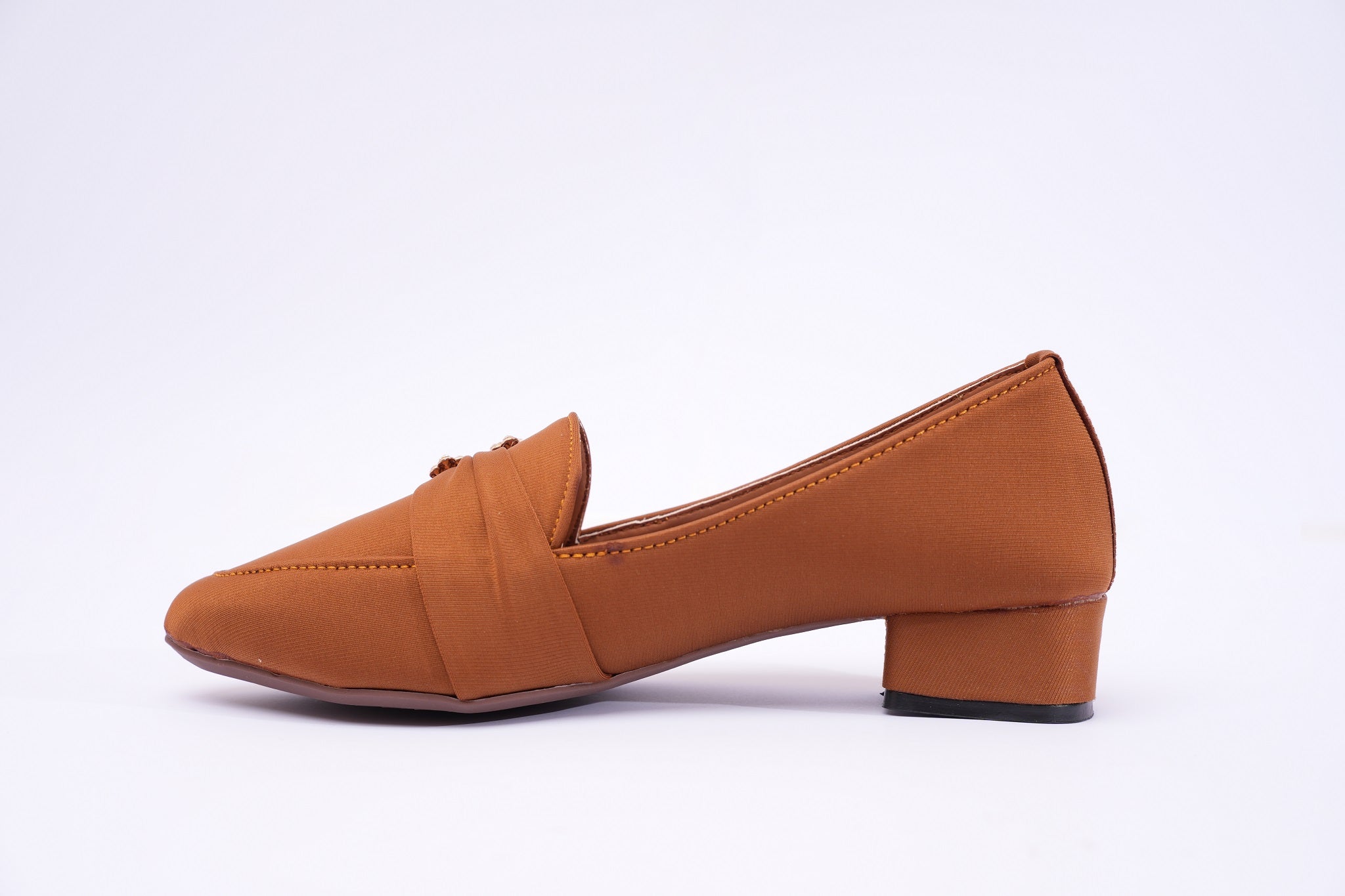 Caramel Crystal Knot Block Heel Loafers