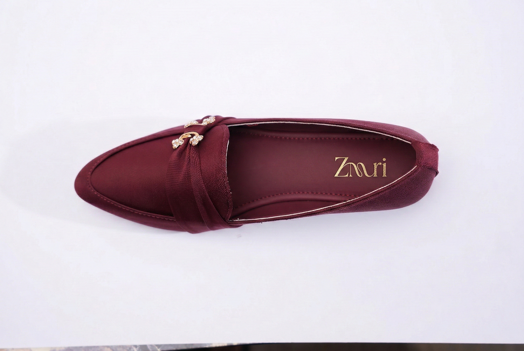 Burgundy Crystal Knot Block Heel Loafers