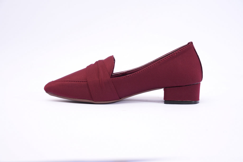 Burgundy Crystal Knot Block Heel Loafers