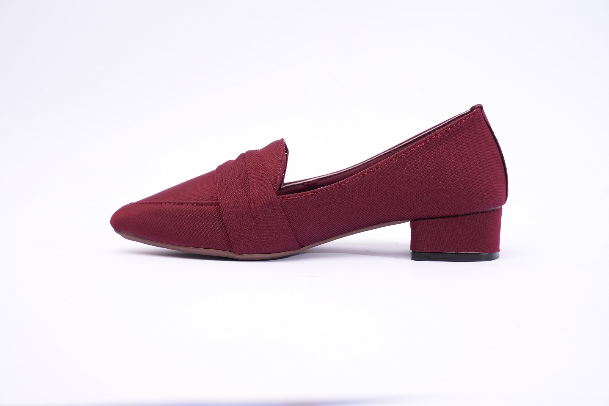 Burgundy Crystal Knot Block Heel Loafers