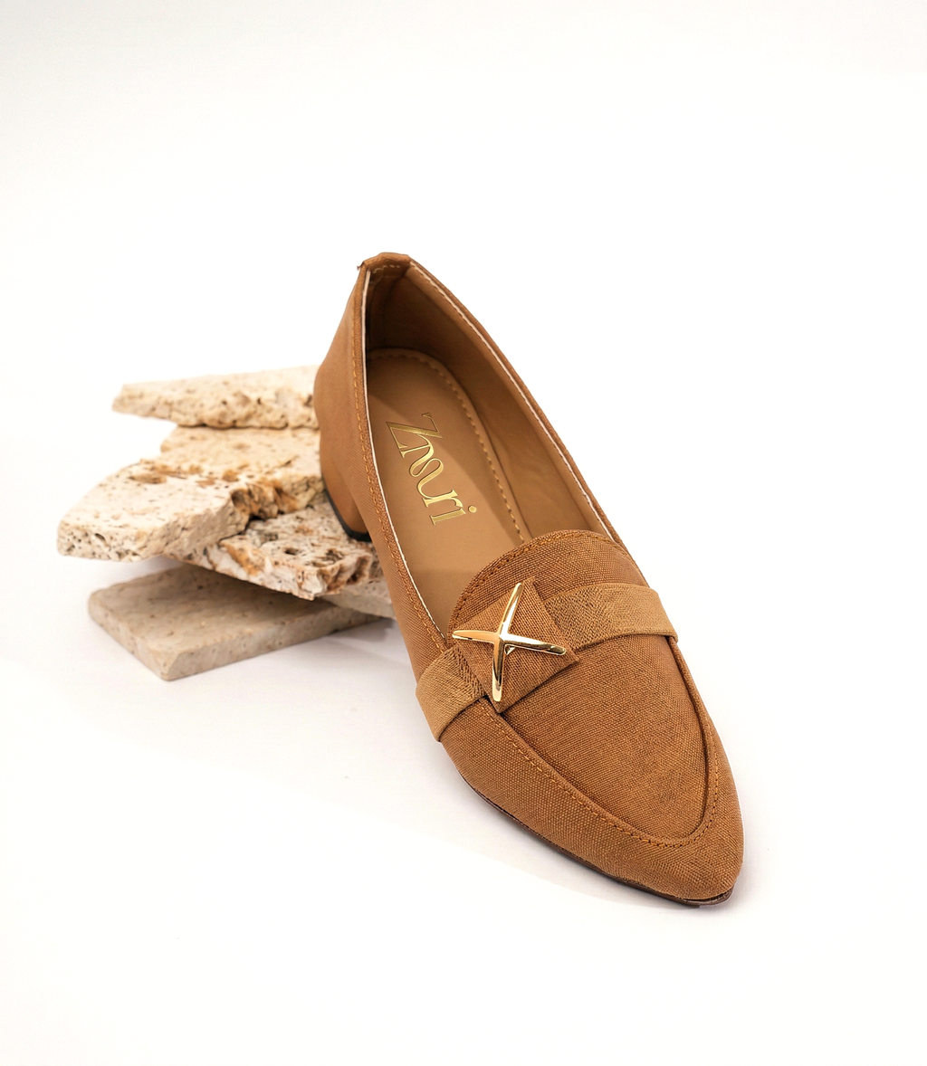 Caramel Star Buckle Block Heel Loafers