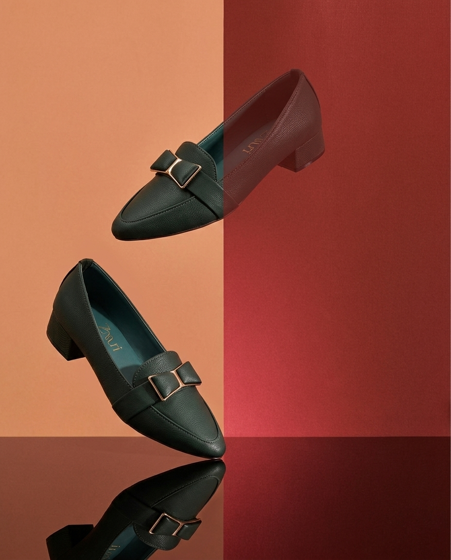 Emerald Block Heel Loafers for Women