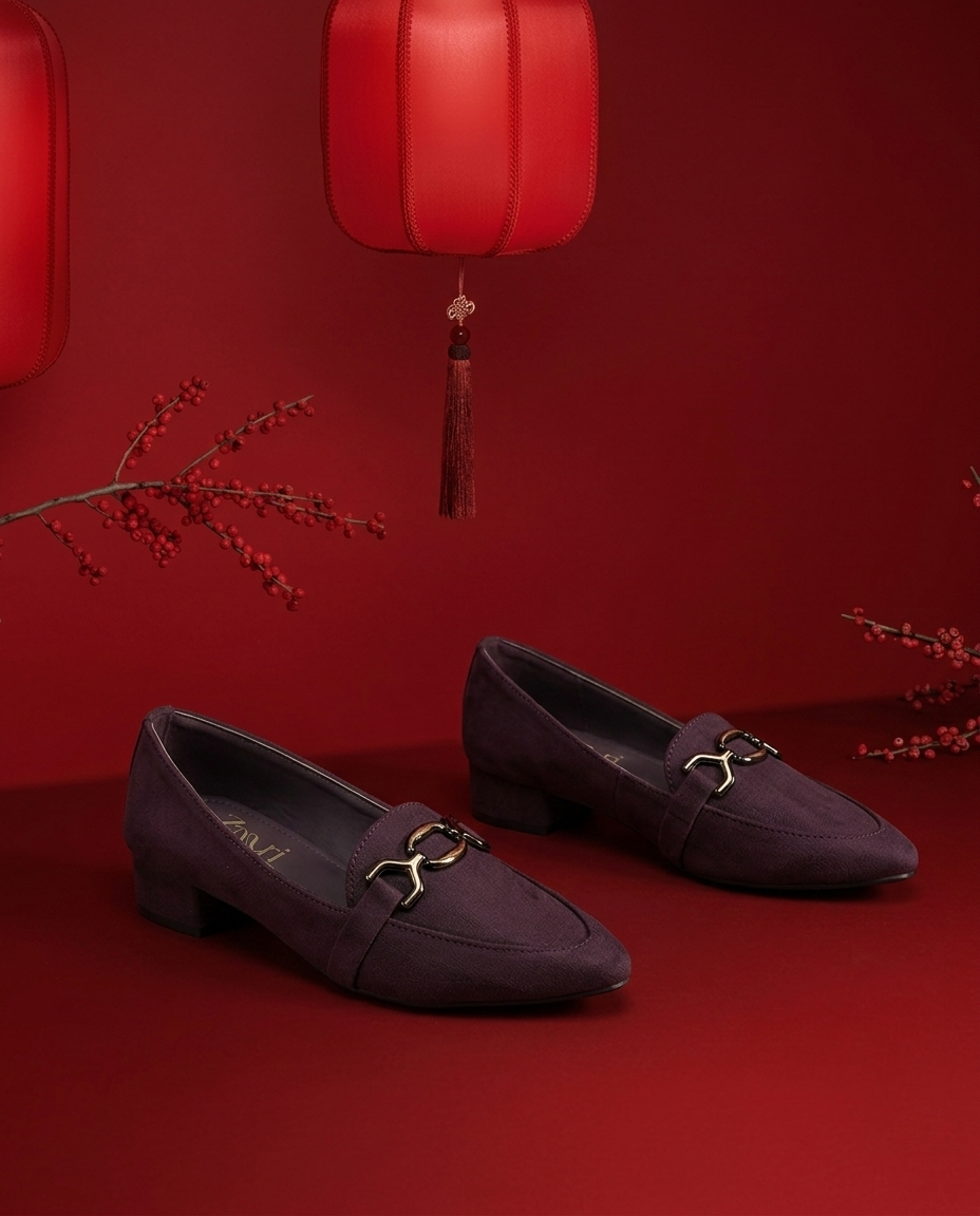 Burgundy Signature Chain Block Heel Loafers