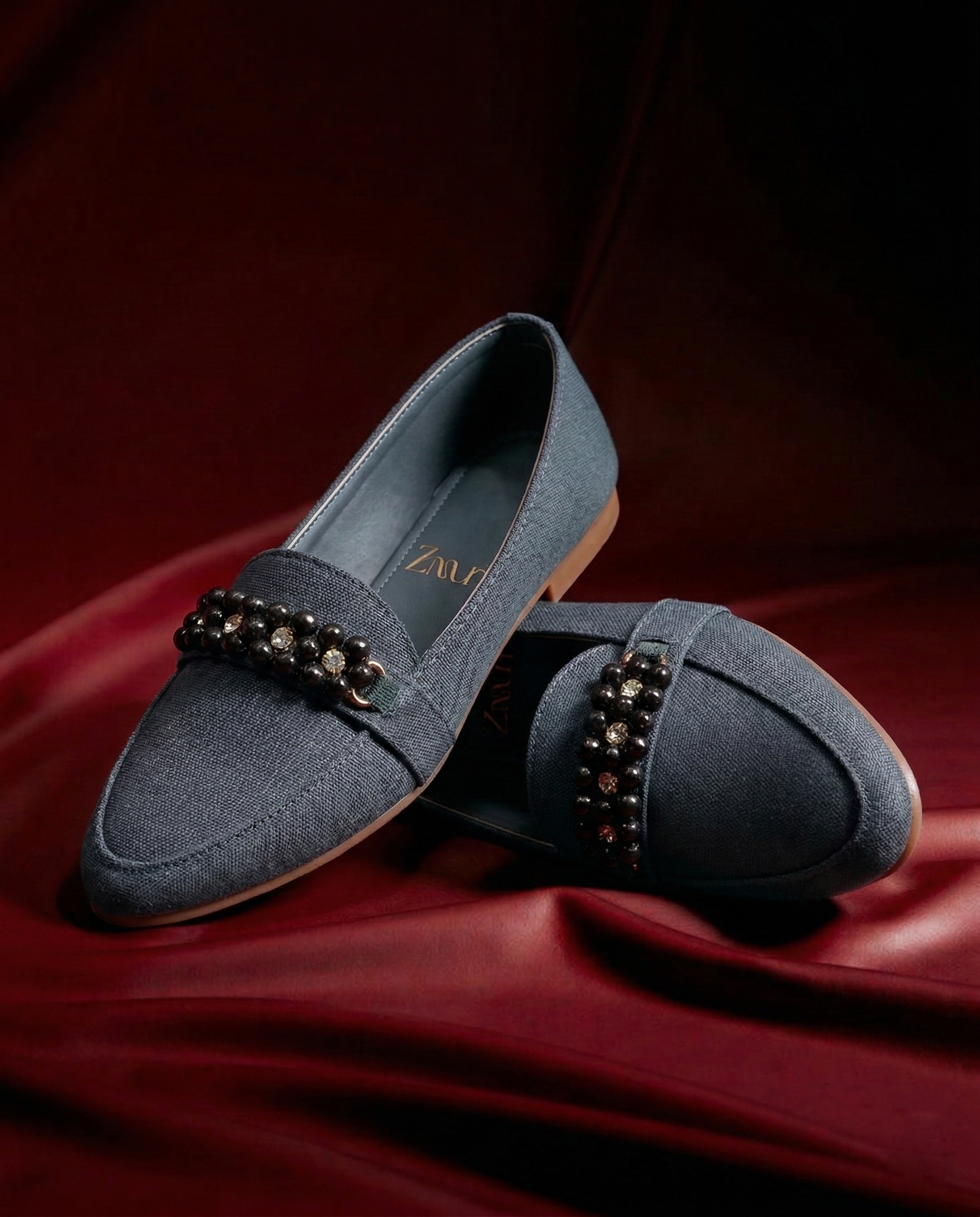 Burgundy Celeste Crystal Loafers for Women