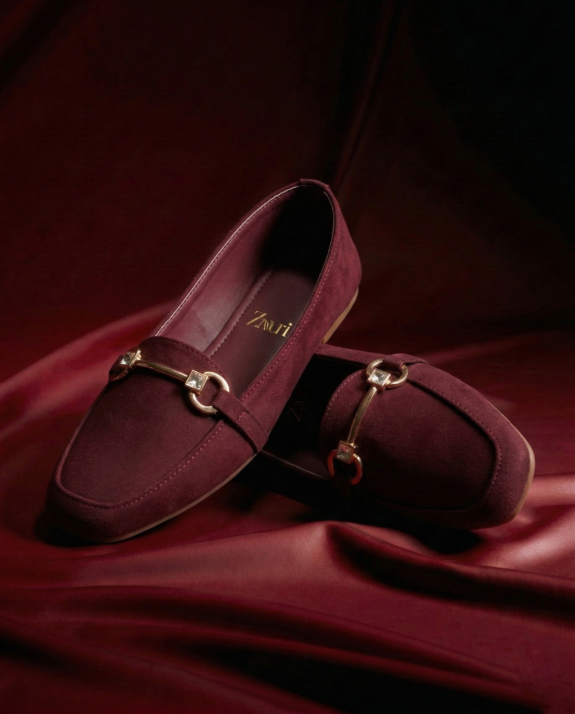 Burgundy Aurelia Crystal Bar Loafers