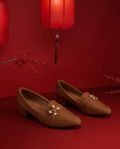 Caramel Crystal Knot Block Heel Loafers