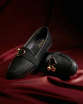 Black Amora Heart Charm Loafers