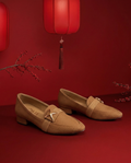 Caramel Star Buckle Block Heel Loafers