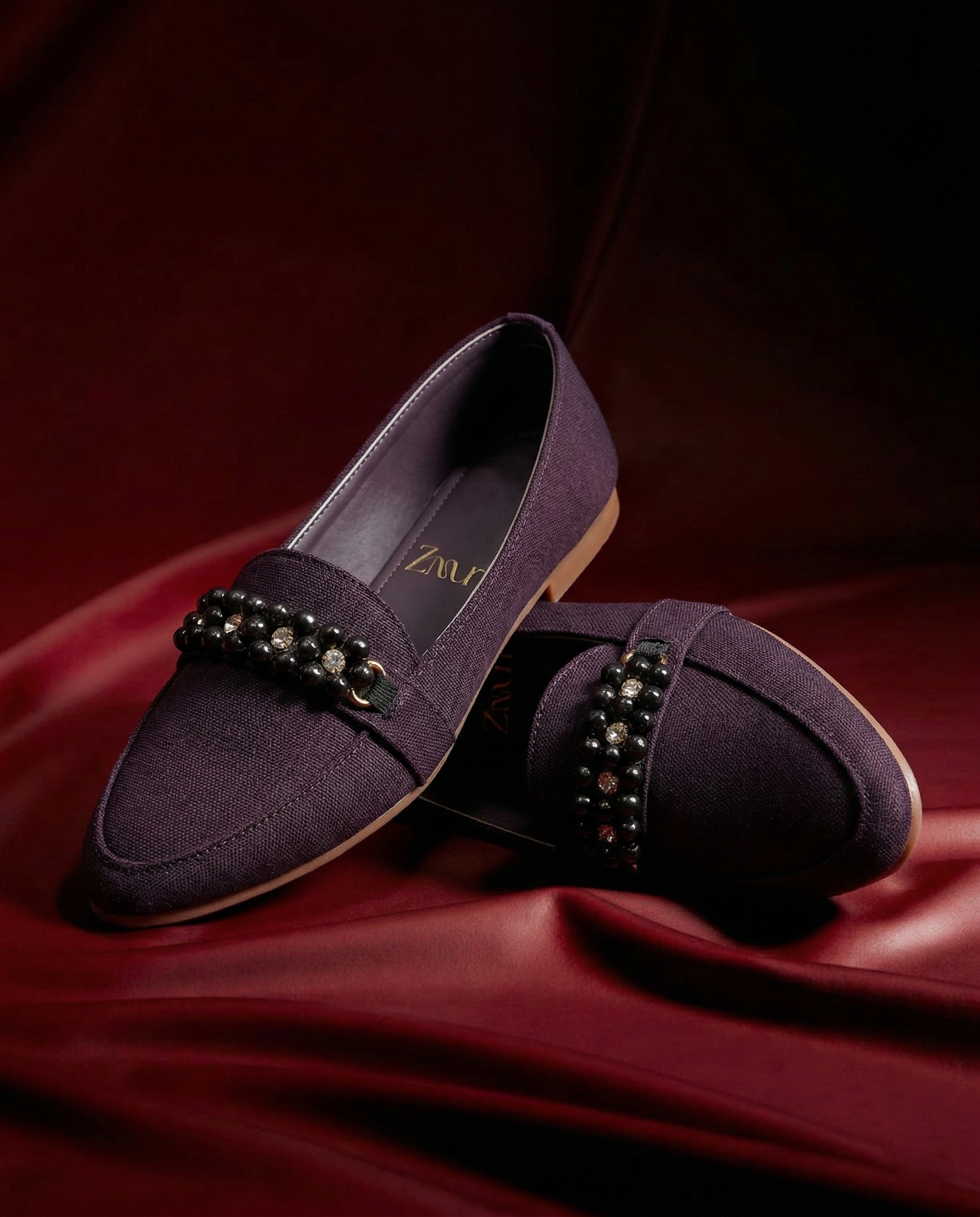 Burgundy Celeste Crystal Loafers for Women