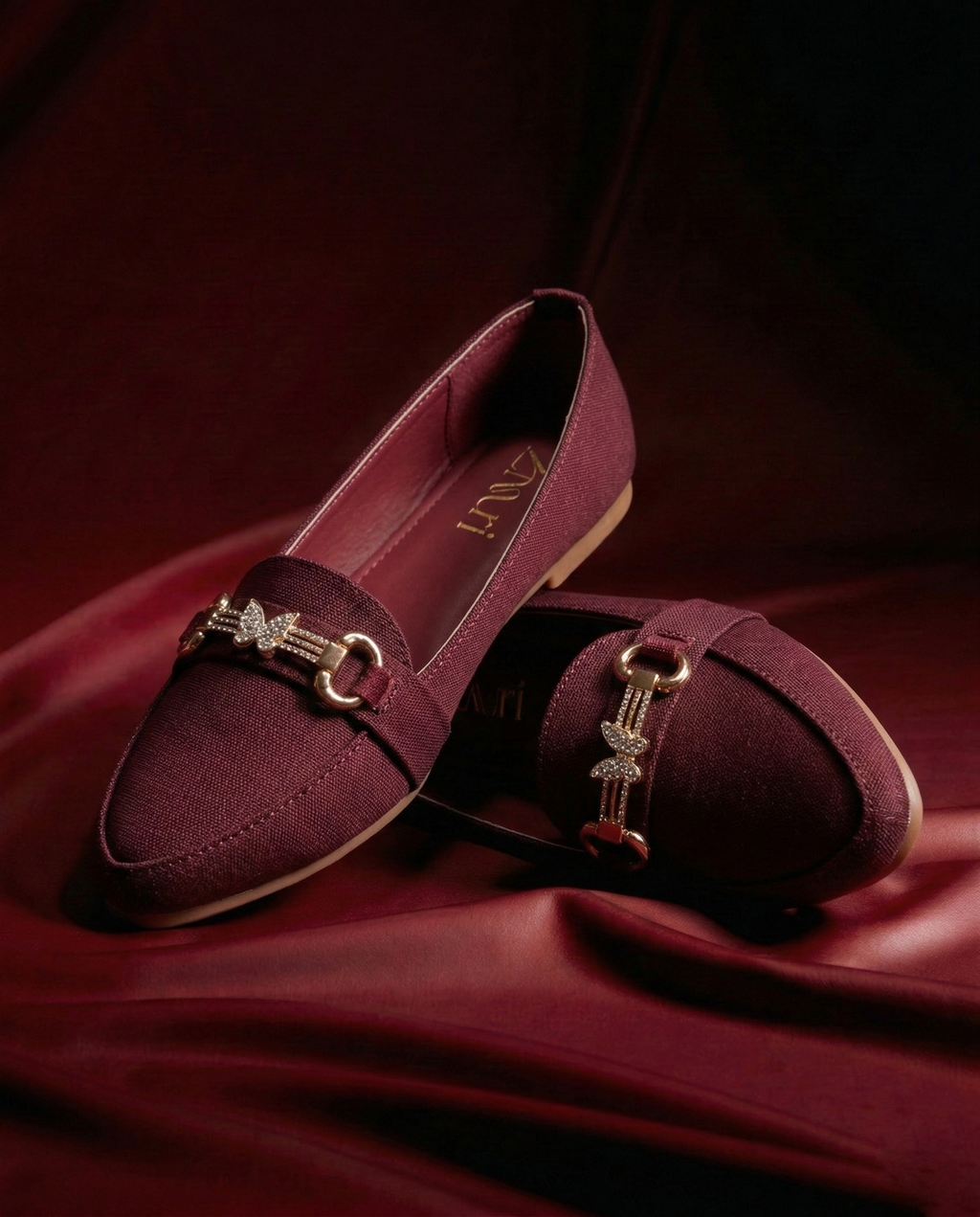 Burgundy Butterfly Chain Loafers