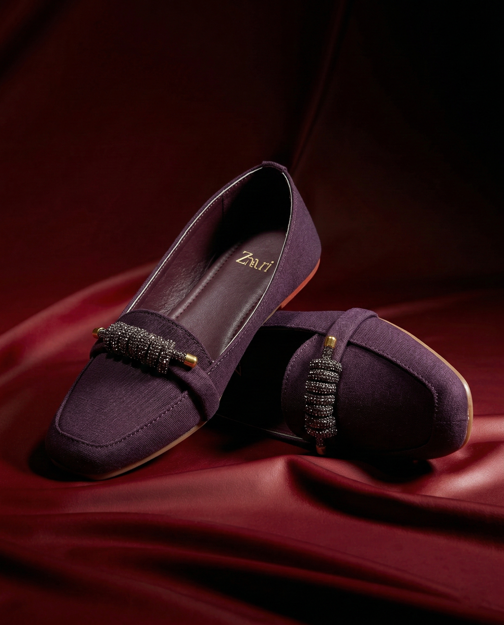 ZMRI Deep Maroon Crystal Knot Luxe Flats