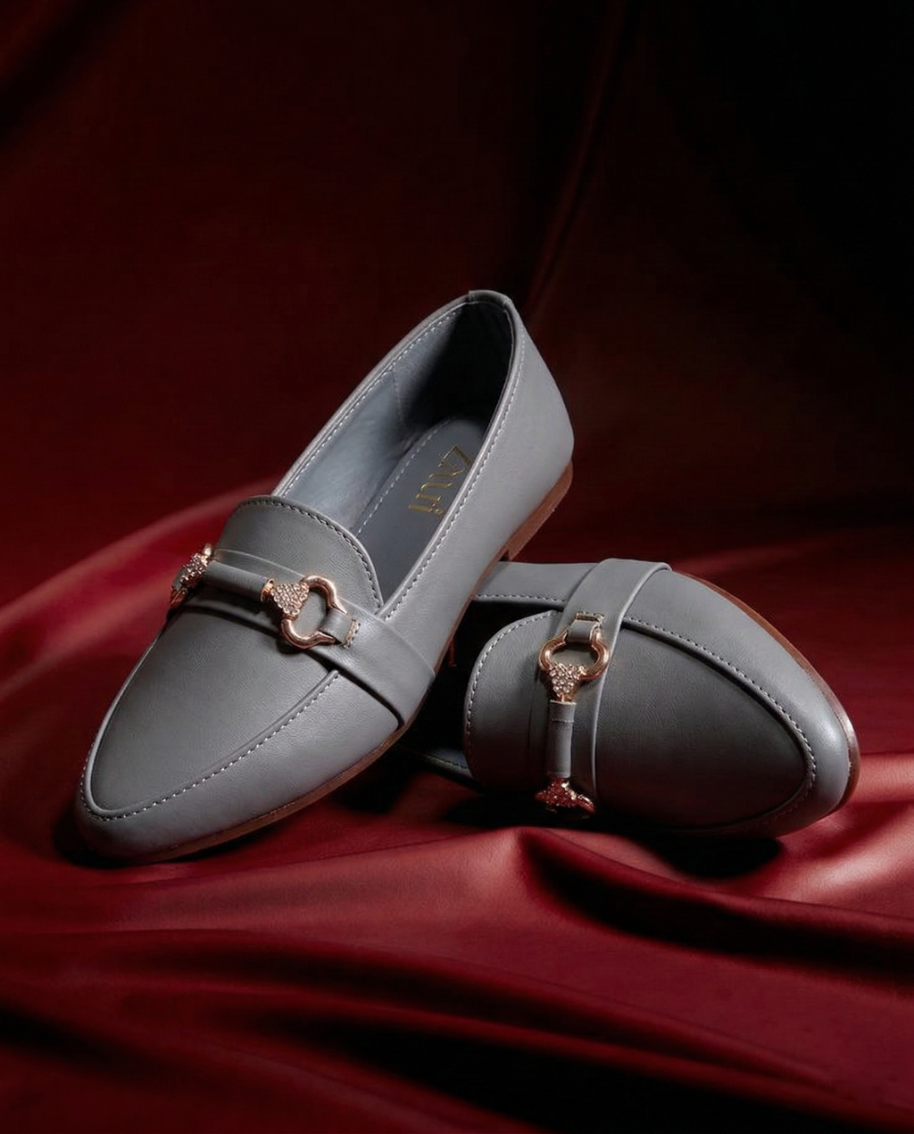 Grey Aurelia Crystal Link Loafers