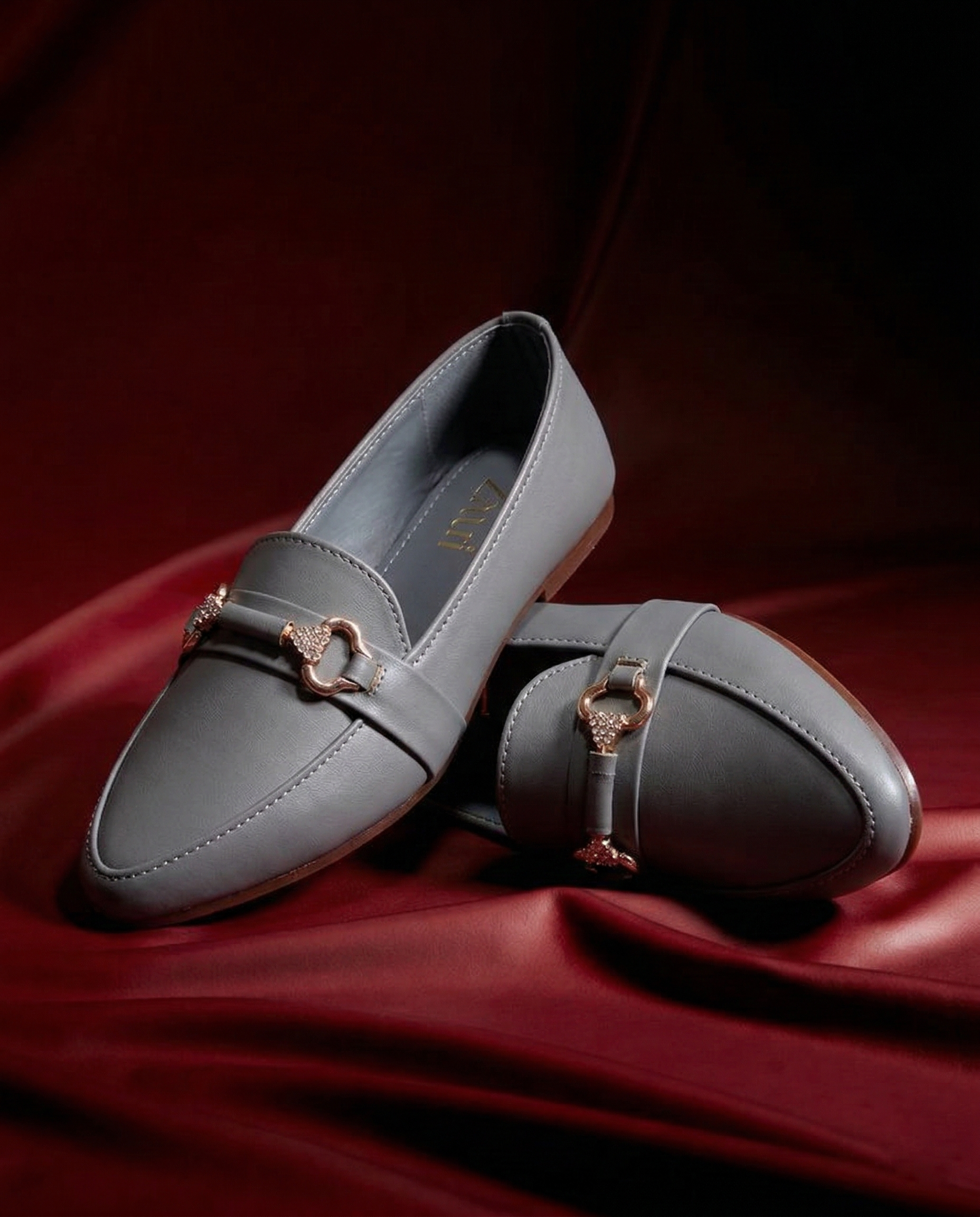 Grey Aurelia Crystal Link Loafers