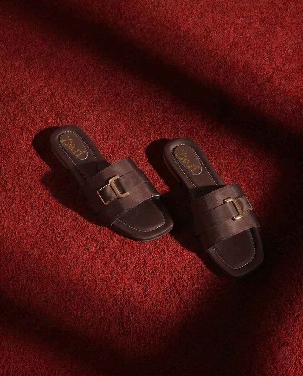 ZMRI Gold Buckle Brown Slide