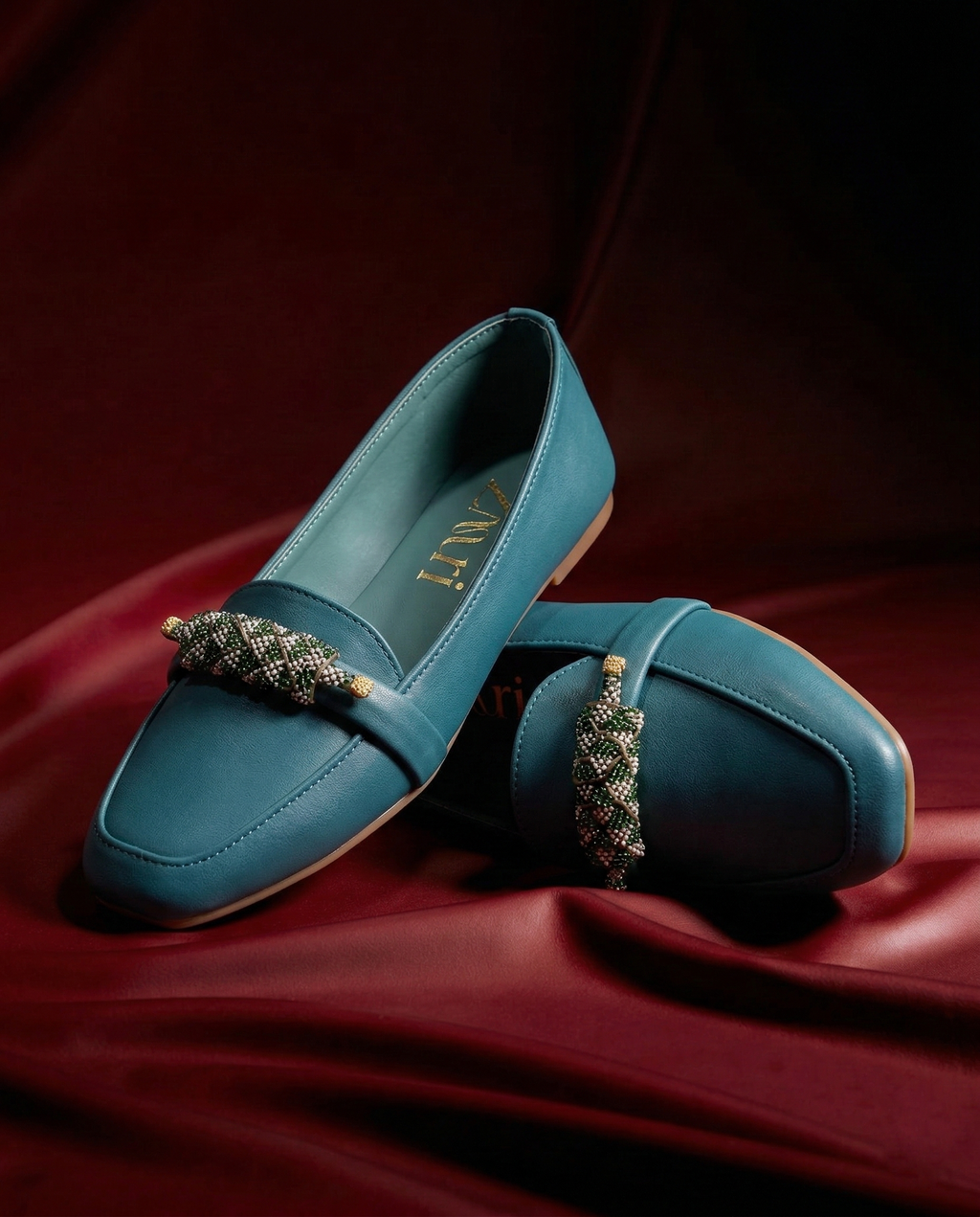 ZMRI Deep Maroon Crystal Knot Luxe Flats