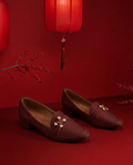 Burgundy Crystal Knot Block Heel Loafers