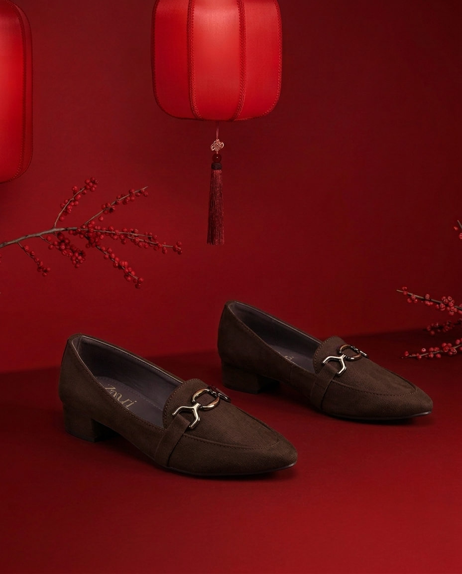 Burgundy Signature Chain Block Heel Loafers