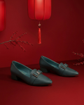 Emerald Block Heel Loafers for Women