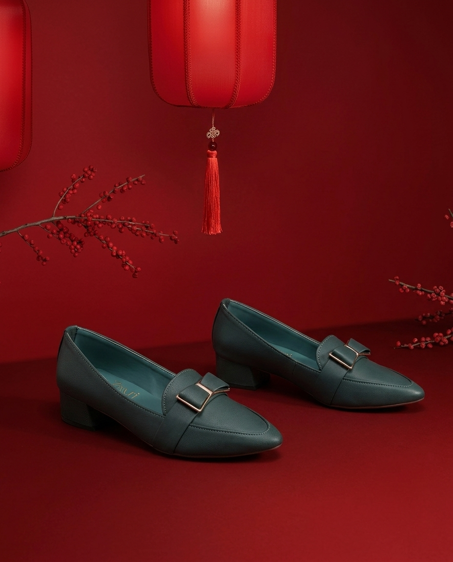 Emerald Block Heel Loafers for Women